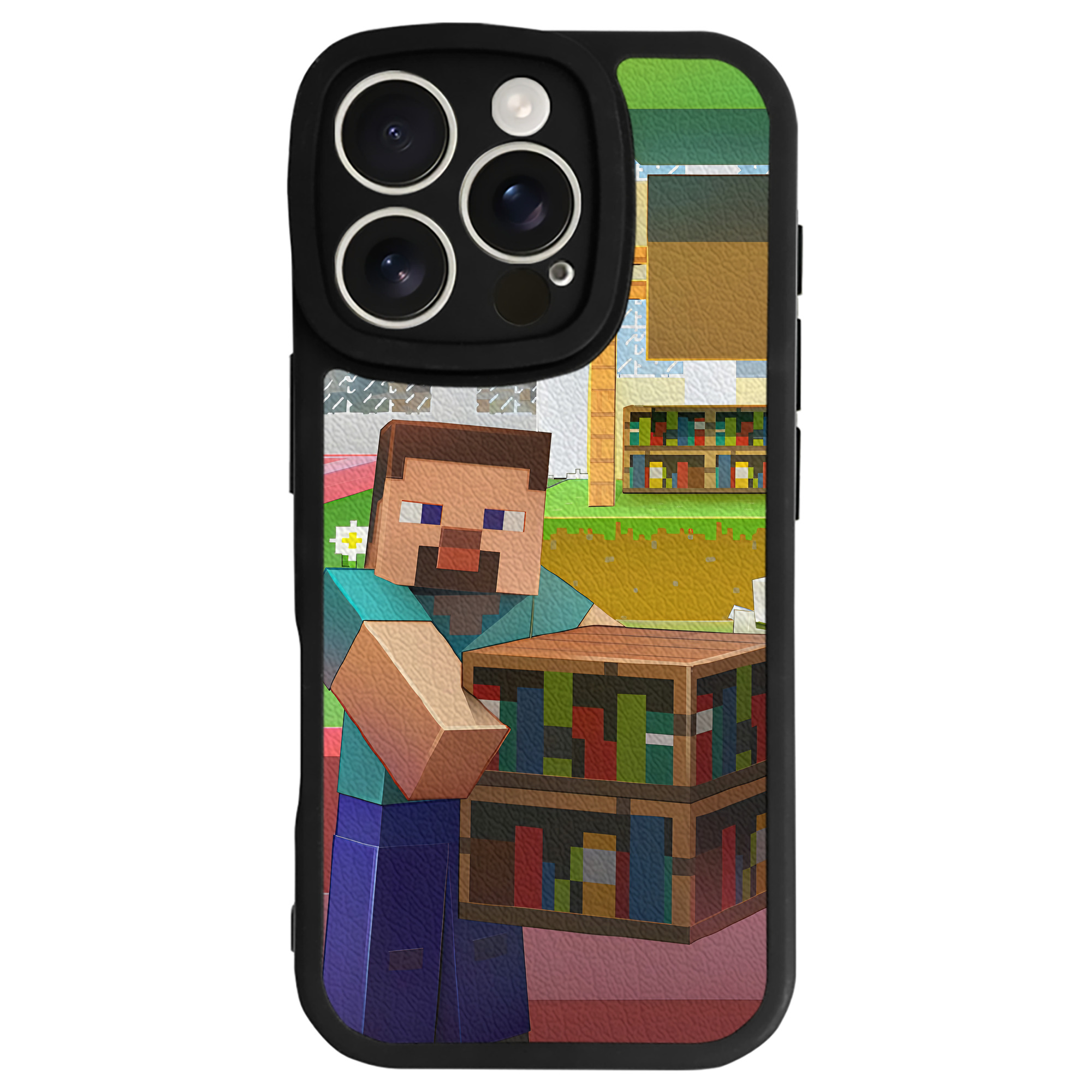 （画像用） マインクラフト ブロックの世界 Minecraft MC Block world 【iPhone 16シリーズ対応】シリコンスマホケース（レザー調） 材質：シリコン
